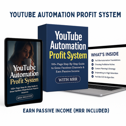 YOUTUBE AUTOMATION PROFIT SYSTEM – 100+ PAGE STEP-BY-STEP GUIDE TO GROW FACELESS CHANNELS & EARN PASSIVE INCOME (MRR INCLUDED)